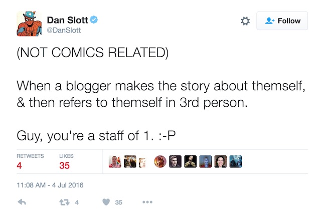 Dan Slott stalking tweet
